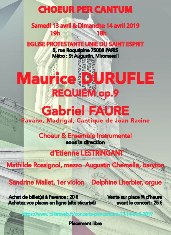 Concert PER CANTUM : "Requiem" de Duruflé les 13 et 14 avril