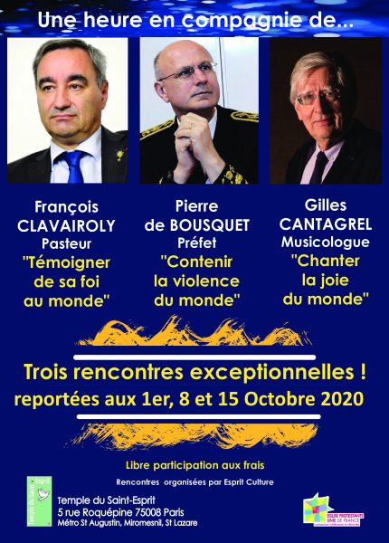 3 Rencontres exceptionnelles REPORTEES au 1er - 8 et 15 octobre