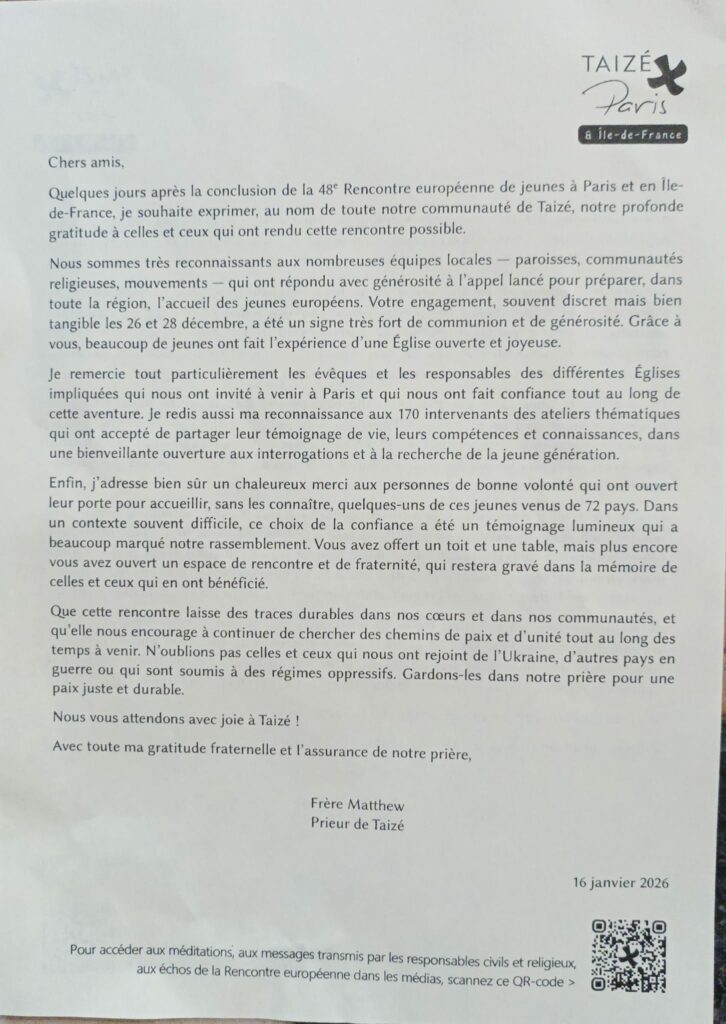 Taizé - Remerciements